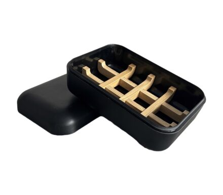 black solid shampoo holder/tray made of bamboo