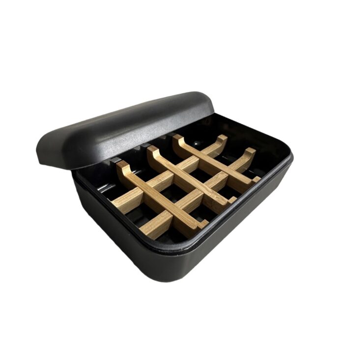 black solid shampoo holder/tray made of bamboo